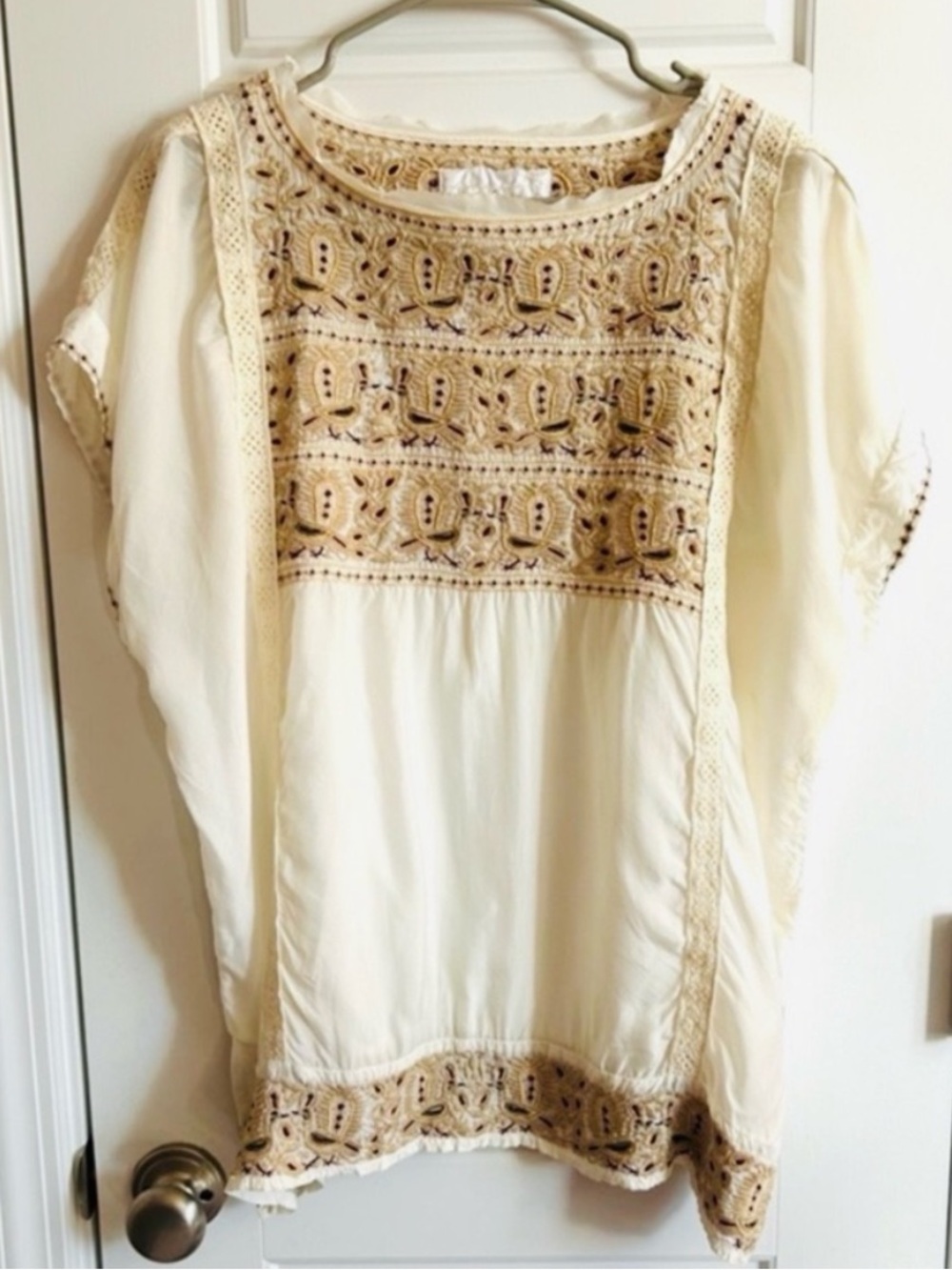BIYA by Johnny Was Cupra Embroidered Blouse Ivory Cream M